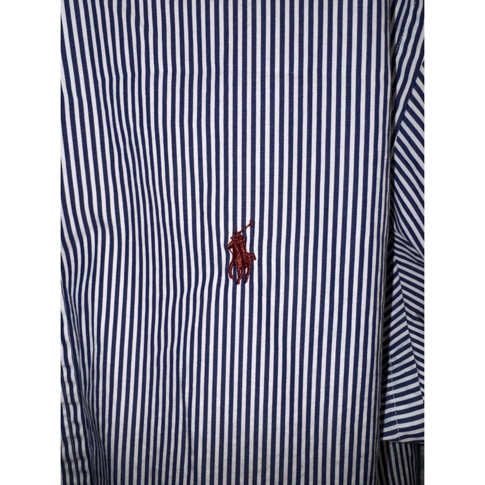 Polo Ralph Lauren Men's Sz M Blue Striped Oxford Custom Fit Button Down Red Pony - Picture 3 of 8